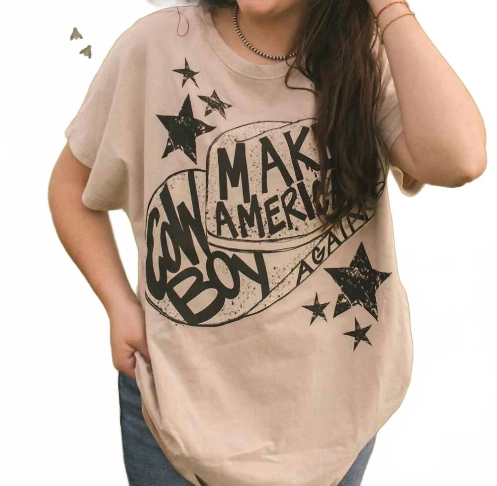 NEW 2FLYCO cowboy merica short sleeve top in beige